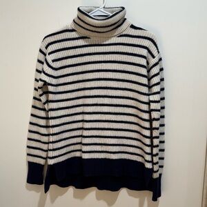 J.Crew Striped Wool Blend Turtleneck Sweater Navy Cream Size S Blue and White